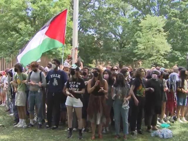 Police clashed with protesters after the American flag was replaced with a Palestinian flag